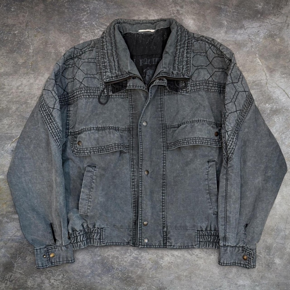 Vintage 1980s Urban Equipment Acid Wash Grey Snap Bomber Jacker Adult Large VTG